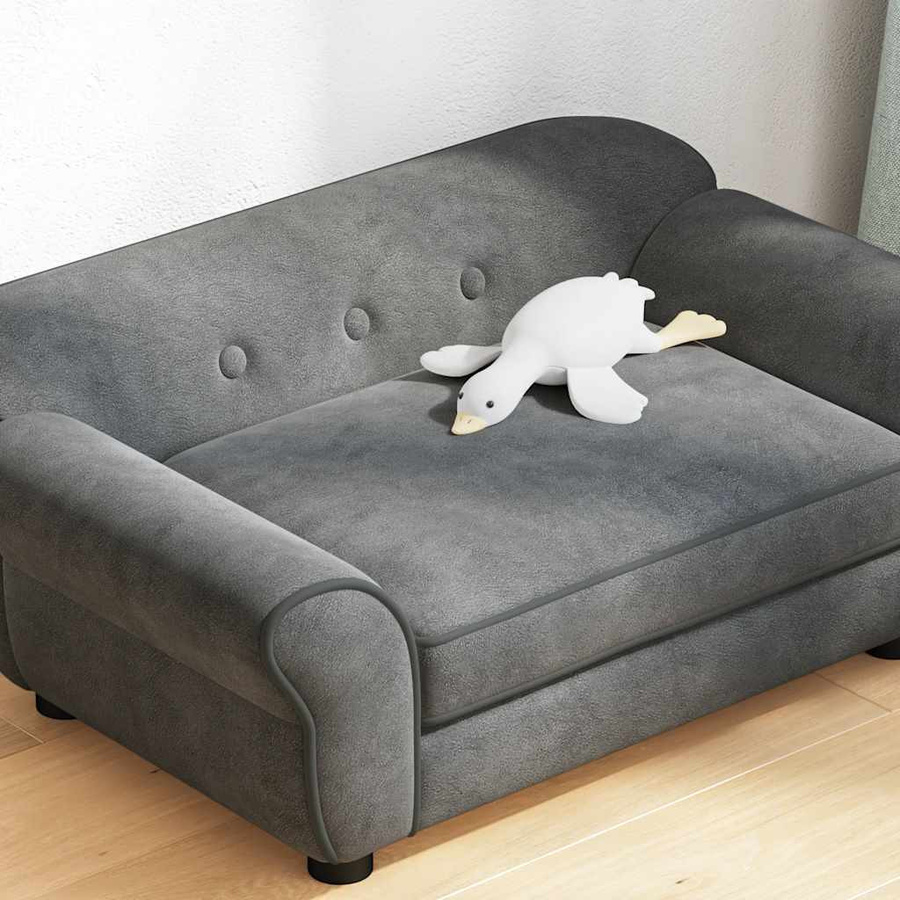Vidaxl Hundesofa aus Plüsch in Grau mit abnehmbarem Bezug und rutschfester Unterseite, B/T/H: 72 x 45 x 30 cm - Bild 4