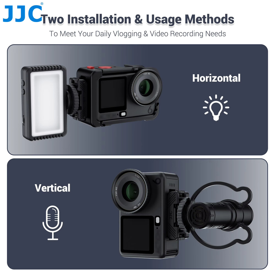 JJC Dual-Direction Schnellwechsel-Adapterhalterung für DJI Osmo Action 6 Nano in Schwarz mit LED-Unterstützung - Bild 5