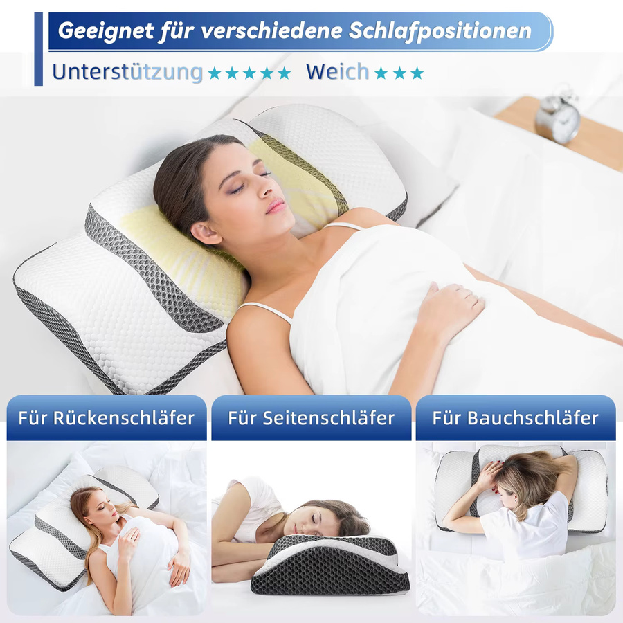 Orthopädisches Memory Foam Nackenkissen von IDEA in Weiß für Seiten-, Rücken- und Bauchschläfer, B/T/H: 67,3 x 38,2 x 13,8 cm - Bild 2