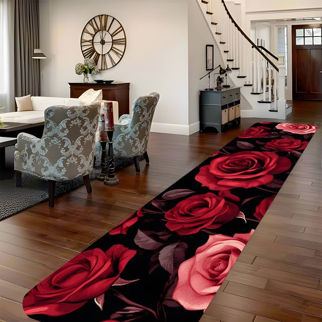 VIKAMA Flurteppich in Rot mit floralem Design, modern und pflegeleicht, rechteckig - Bild 1