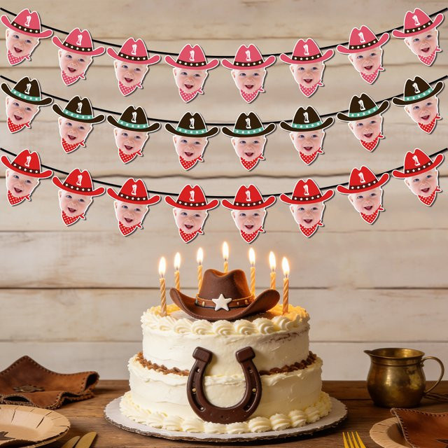Western Cowboy und Cowgirl Party Dekoration mit personalisierter Foto-Girlande für Kindergeburtstage in Mehrfarbig - Bild 1