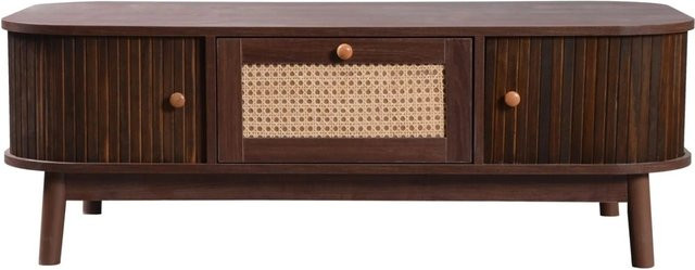 PXloue Couchtisch in Braun und Weiß mit Rattan-Optik und Schubladen, B/T/H: 110 x 55 x 38,5 cm - Bild 1