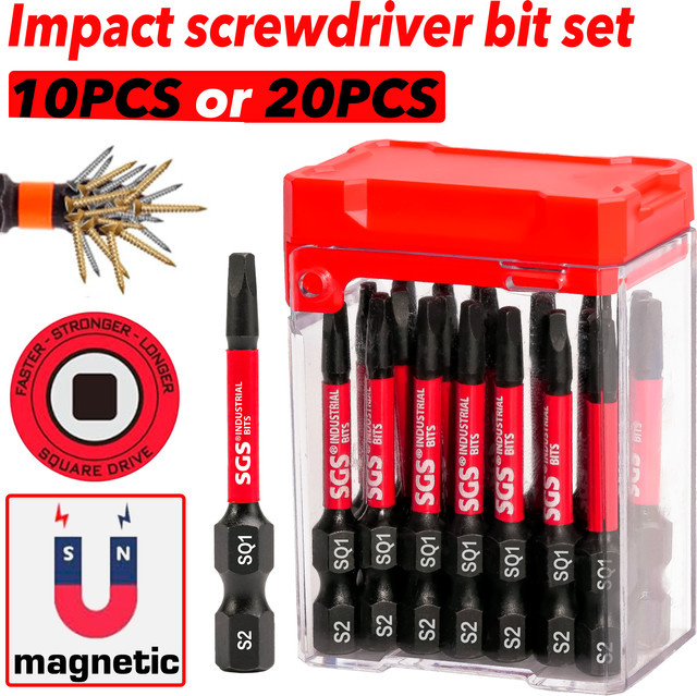 10-teiliges Sq1 Schlagschrauber Bit Set aus hochharter Legierung mit Magnetfunktion und Aufbewahrungsbox für Elektrowerkzeuge - Bild 1