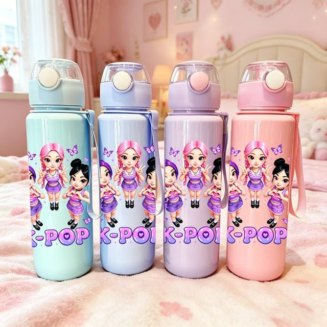 Hasbro Wasserflasche mit 3D-Cartoon-Muster in Blau und Trageriemen - Bild 1