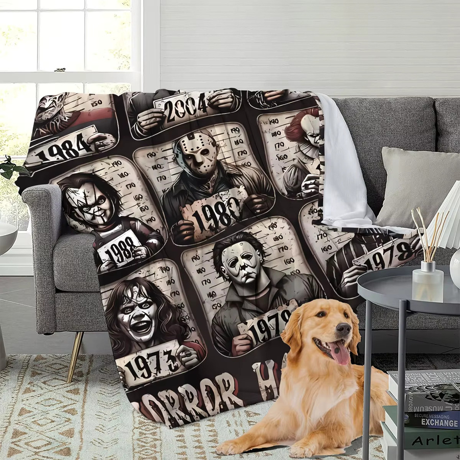 VIKAMA Horror Classic Yearbook Decke für Halloween Party Dekoration, Vintage Thriller Film Design, Multicolor, B/T/H: 90 x 75 x 90 cm - Bild 4