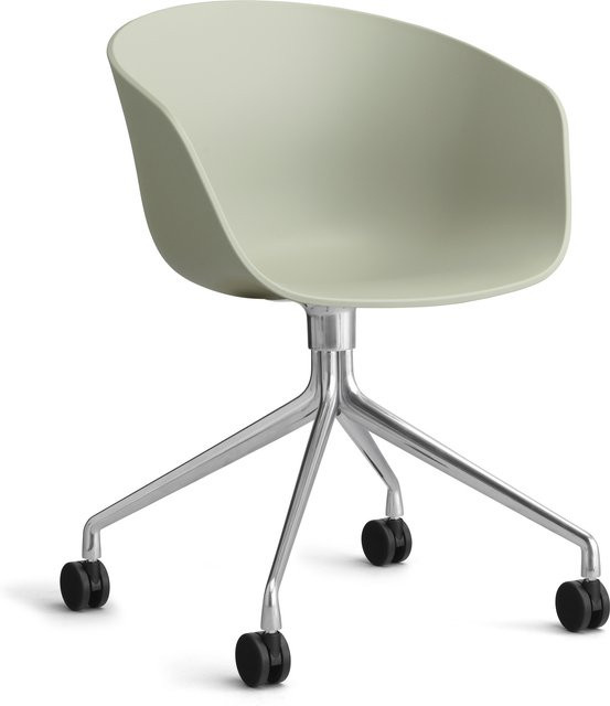 HAY About A Chair AAC 24 moderner Schalensessel in Grün mit Stahlgestell und Rollen - Bild 1
