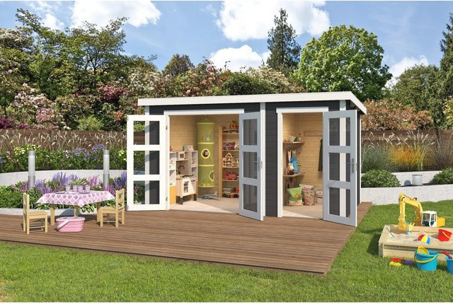 Lasita Gartenhaus Zambezi XL aus Holz mit Flachdach in Carbongrau, B/T/H: 380 x 240 x 210,9 cm - Bild 1