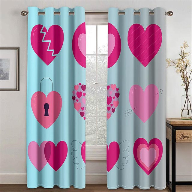 Dekorative 3D Vorhänge mit Herzmuster in Rot und Bunt, 2er-Set aus Polyester, semi-transparent, Breite: 50 cm, Höhe: 130 cm - Bild 1