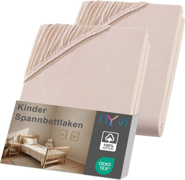 NYVI Kinder Spannbettlaken Junior 2er Pack, Beige, B/T: 70 x 140 cm, Matratzenhöhe bis 12 cm, Baumwolle, Bügelfrei - Bild 1
