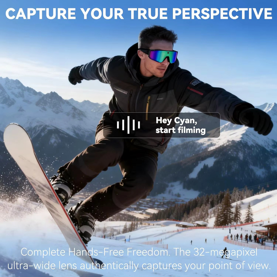 GUHUAVMI KI-Skibrille 2026 mit 800W HD Anti-Shake-Action-Kamera, 3D-Surround-Sound und KI-Chat-Anruffunktion für Herren in Schwarz, Grün oder Silber - Bild 3