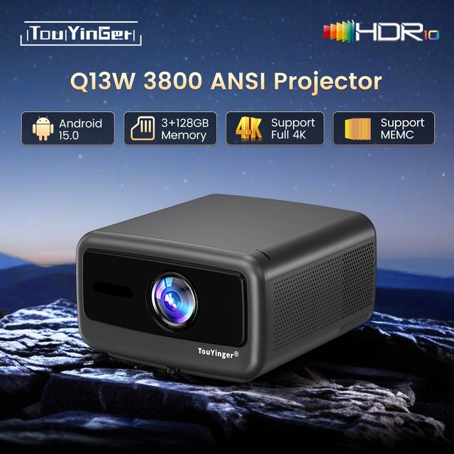 Touyinger Q13W Heim- und Outdoor-Kino-Projektor mit Full HD 4K Auflösung, HDR10, 3800 ANSI, Autofokus und Wifi6 - Bild 1