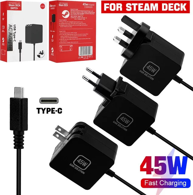 Ispoofer 45W Schnellladegerät in Schwarz für Nintendo Switch und Steam Deck mit EU/US/UK-Stecker - Bild 1