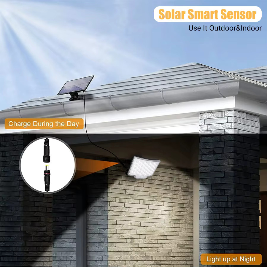 Heinast LED Solar-Bewegungsleuchte mit separatem Solarpanel, wasserdichte Flutlicht-Wandleuchte für Garten und Garage, Weiß - Bild 2
