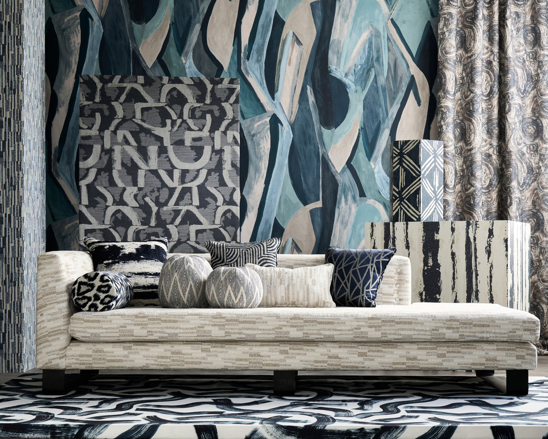 Clarke & Clarke Wallpaper Dynamic Ink Banner Mural in Blau mit abstraktem Design aus Non-Woven, Breite: 300 cm, Höhe: 68,5 cm - Bild 1