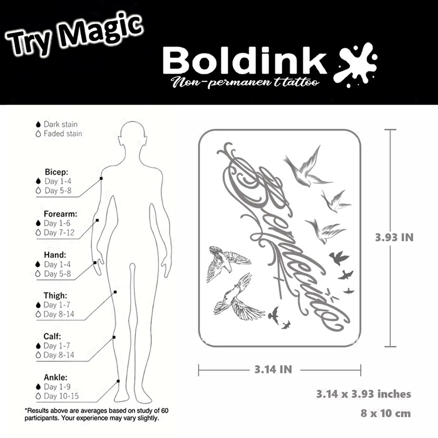 Boldink Temporäres Tattoo, betende Vögel, wasserfest, Unisex - Bild 4