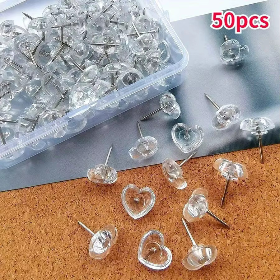 50 Stück dekorative Herz-Reißzwecken in Transparent für Korktafeln und Fotowände - Bild 4