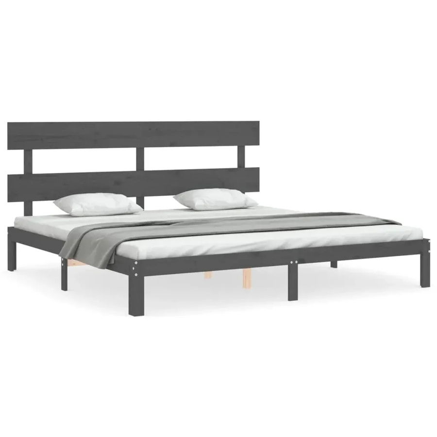 vidaXL Massivholzbett aus Kiefernholz mit Kopfteil in Grau, B/T: 200 x 200 cm - Bild 2