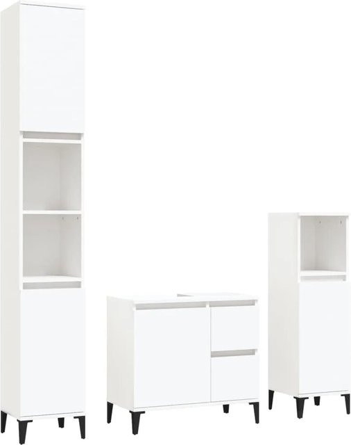 vidaXL 3-tlg. Badmöbel-Set Modell 16 in Weiß aus Holzwerkstoff mit Waschbeckenunterschrank und zwei Standschlüssen - Bild 1