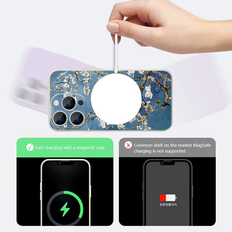 YISHANGOU Magnetische iPhone Schutzhülle mit Magnolia Blumen Druck und Lanyard, kompatibel mit iPhone 17 Pro Max bis iPhone 11, Farbe: Multicolour/Schwarz, Material: TPU - Bild 2