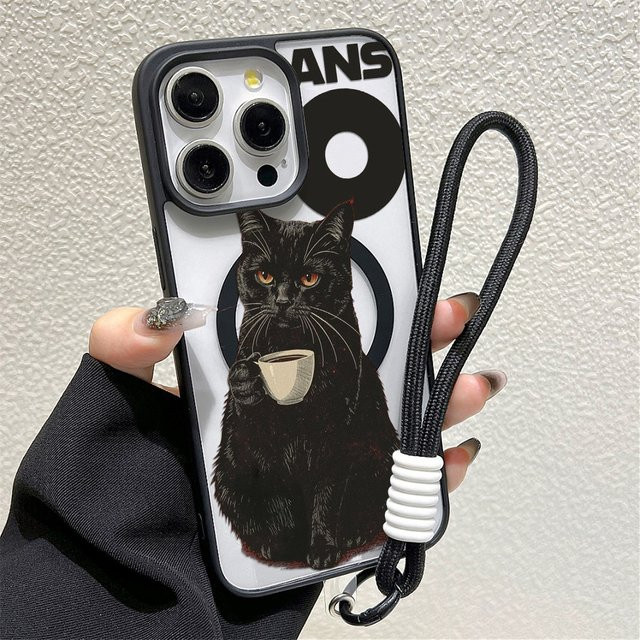 Stoßfeste magnetische Handyhülle mit Katze-Design für Apple iPhone, mattierte Acryl-Abdeckung, Multicolor - Bild 1