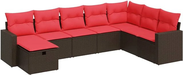 vidaXL 8-teilige Garten-Sofagarnitur in L-Form aus braunem Poly-Rattan mit wetterfesten Kissen und pulverbeschichtetem Stahlgestell - Bild 1