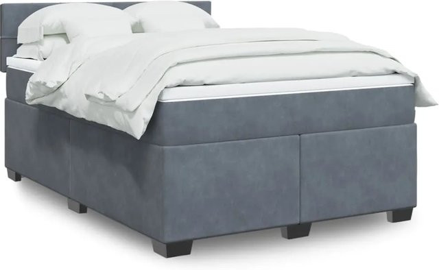 vidaXL Boxspringbett mit Matratze Dunkelgrau aus Samt mit USB-Anschluss und Unterbettbeleuchtung B/T: 160 x 200 cm - Bild 1