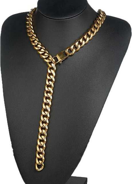 Wucifang Jewelry Halskette Edelstahl, Miami Kubanische Kette, 13mm, 55cm, grau, Herren - Bild 1