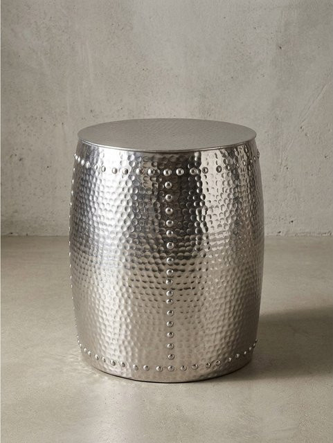 Beistelltisch KADIMA DESIGN rund aus Aluminium in Silber mit Hammerschlag-Optik im orientalischen Design, B/T/H: 42 x 42 x 42 cm - Bild 1