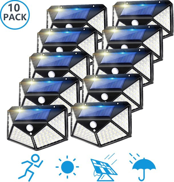 100er Set Solar-LED-Außenleuchten mit Bewegungsmelder, IP65 wasserdicht, 270 Grad Beleuchtungswinkel, Schwarz und Weiß - Bild 1