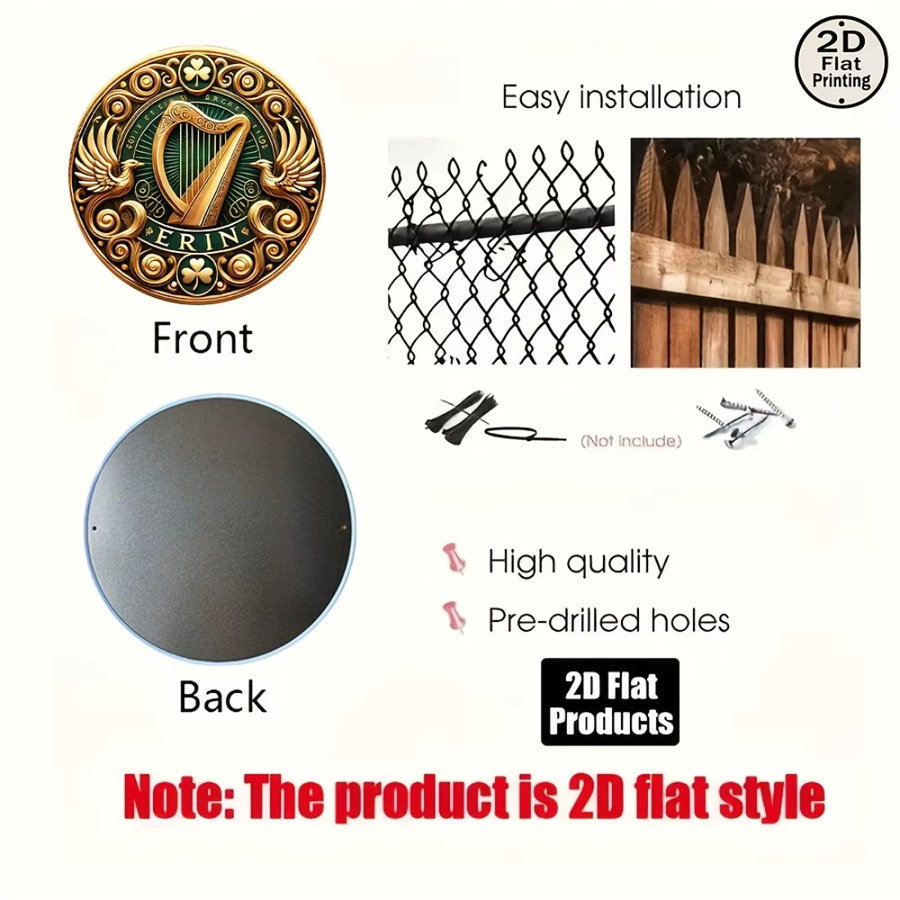 CIFBUY Vintage Metallwandschild mit Harfe und Kleeblatt, runde Wanddekoration für Zuhause, Kneipe oder Café, Durchmesser: 20,3 cm - Bild 4