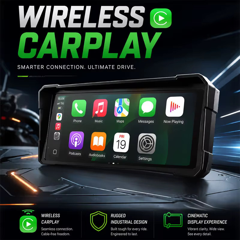 Jansite Motorrad CarPlay GPS Navigation mit 10,26 Zoll Display, Dual-Lens Moto-DVR 4K+1080P, kabelloses Android Auto, IPX7 wasserdicht, Schwarz - Bild 2