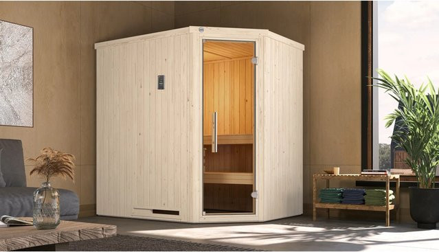 Weka Elementsauna Varberg 1 BioS in Braun mit 7,5 kW Sparset und Glastür, B/H/T: 194 x 199 x 144 cm - Bild 1