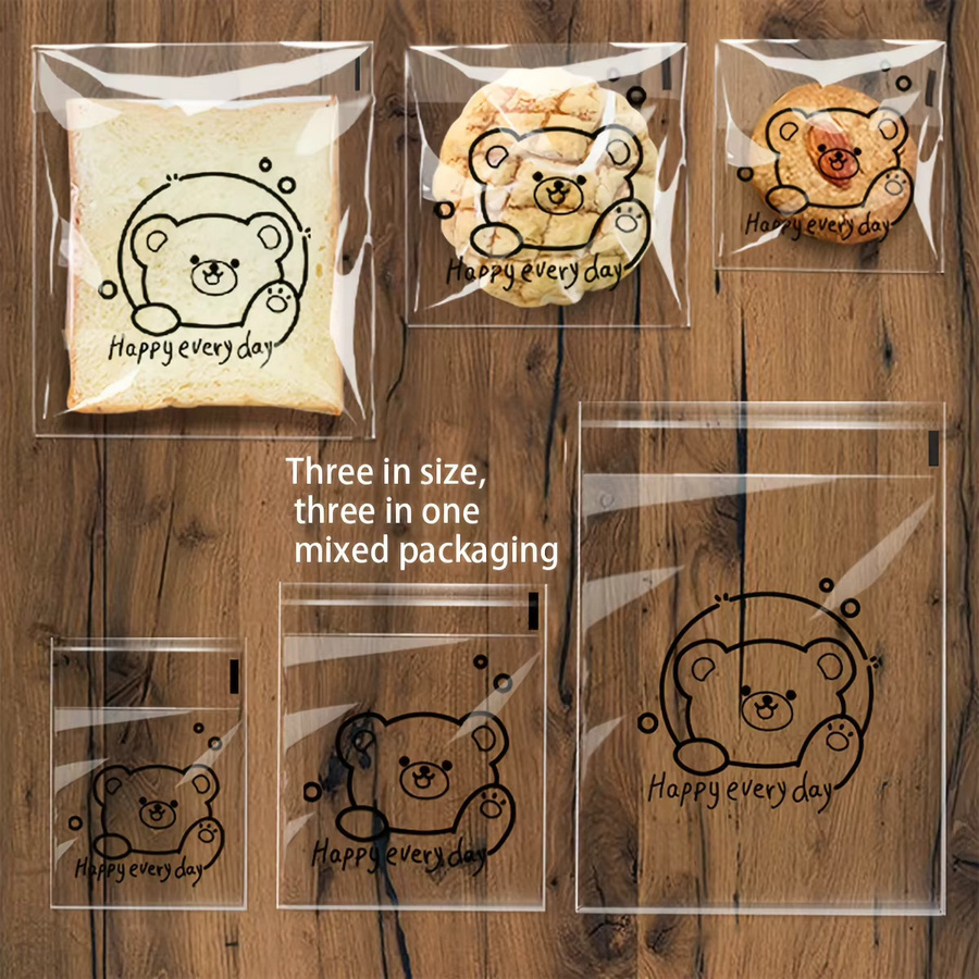 100 Stück transparente 3-in-1 Cartoon-Backbeutel aus Kunststoff für Brot, Kekse und Gebäck - Bild 3