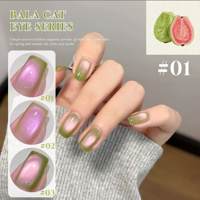 MIANEL Nagellack Guava, Grüner Katzenaugen-Gel Nagellack, 12 ml, Glänzend - Bild 1