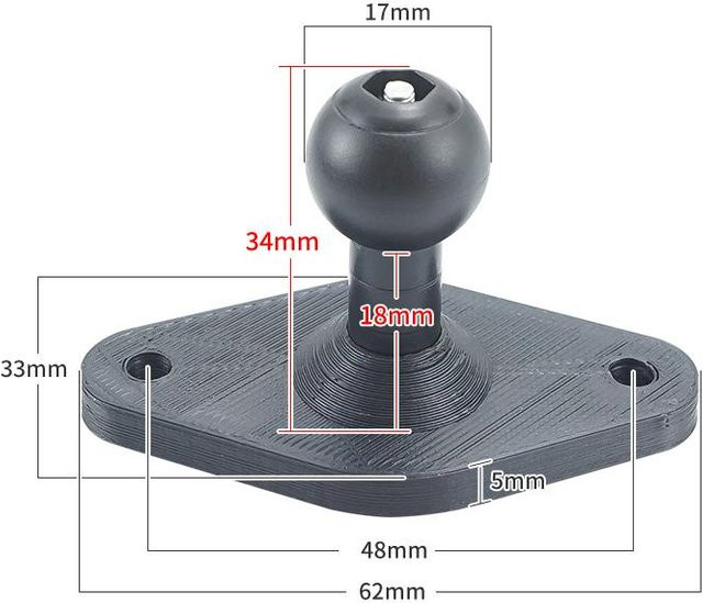 Kitchenm 17mm Kugelhalterung für Handy-GPS-Halterungen mit Diamant-Kugelgelenk oder quadratischer Montagebasis in Schwarz - Bild 1