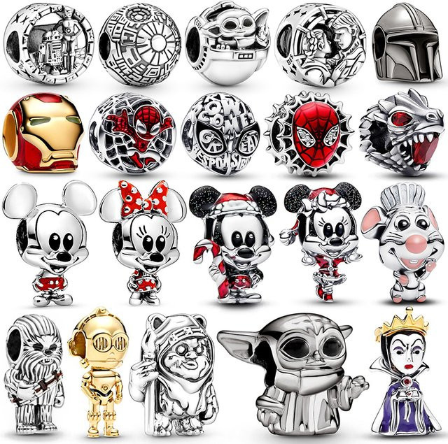 Hot Toys Anhänger-Charm-Perlen, Star Wars Disney Mickey Minnie Marvel, Silber, Damen - Bild 1