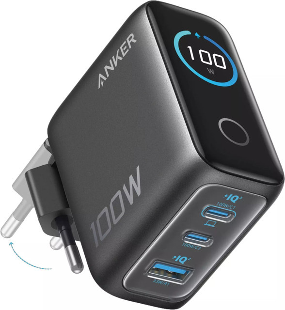 Anker Netzladegerät mit Smart Display, 100W, 5A, 1 x USB-A und 2 x USB-C, Grau B121BGZ1 - Bild 1