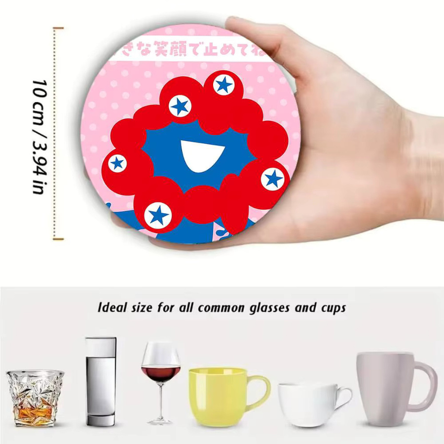 Bilibili Cartoon M-Myaku-Myaku Holzuntersetzer rund, Mehrfarbig, Durchmesser: 10 cm - Bild 5