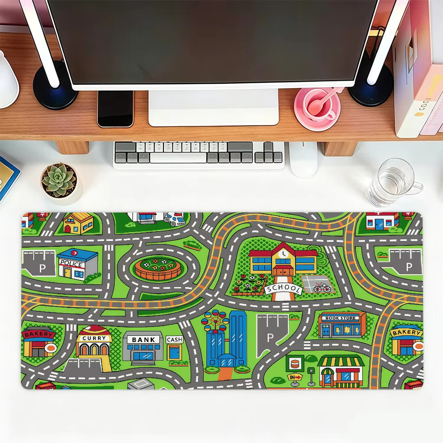 Großes Cartoon City Street Mauspad in Multicolour für Gaming und Büro, rutschfest und wasserdicht - Bild 6