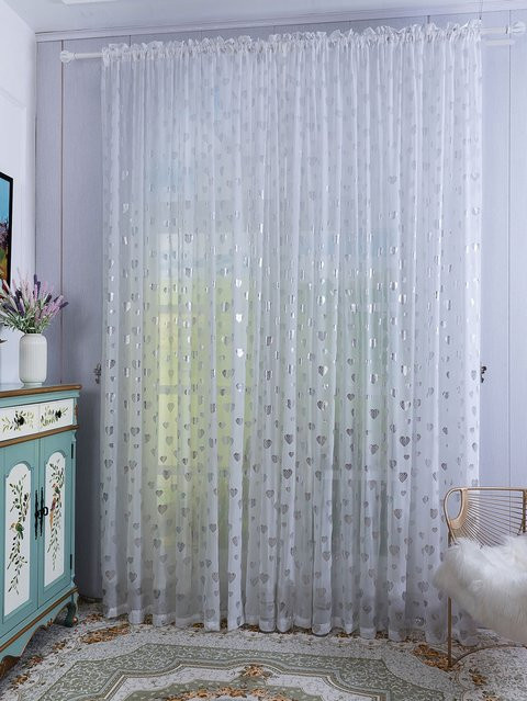 EASHION Chiffon Vorhang mit Herz-Muster in Gold, Transparent, Breite: 120 cm, Höhe: 60 cm - Bild 1