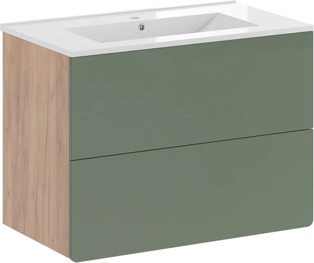 Vicco Badmöbel-Set Izan 2-teilig mit Waschtischunterschrank und Spiegelschrank in Goldkraft Eiche und Grün Matt - Bild 1