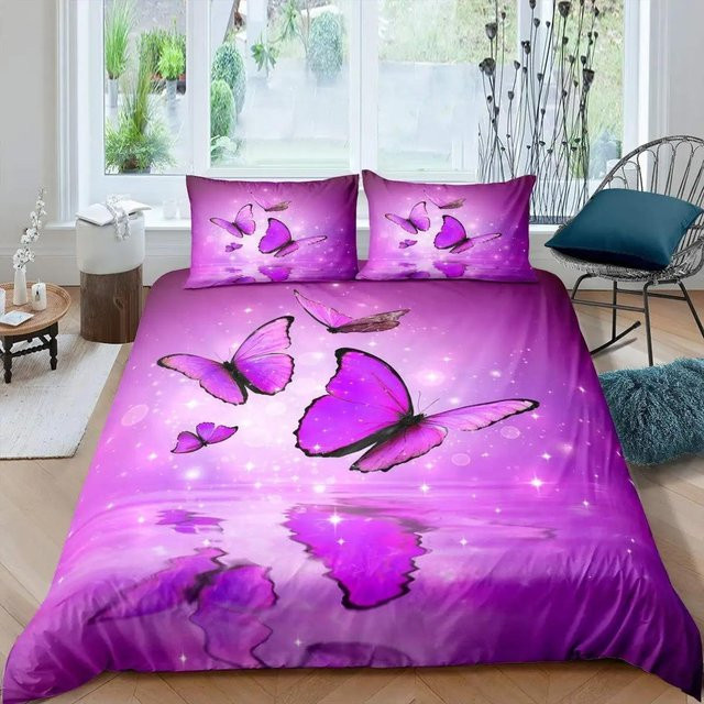 Flylo Bettwäscheset mit Schmetterlings- und Galaxie-Design in Lila, Bettbezug mit Reißverschluss, B/H: 135 x 200 cm - Bild 1