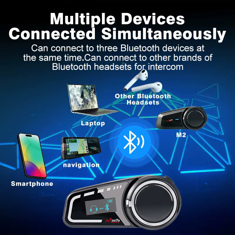 MaxTo M2C Bluetooth-Motorradhelm-Headset in Schwarz mit 6-Fahrer Echtzeit-Intercom, Sprachsteuerung, Geräuschunterdrückung, FM-Radio und LED - Bild 4