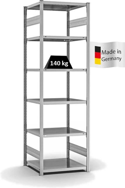 PROREGAL Fachbodenregal Stecksystem T-Profil Light-Duty, verzinkt, Farbe: Silber, H x B x T: 250 x 75 x 60 cm, 6 Ebenen, beidseitig nutzbar - Bild 1