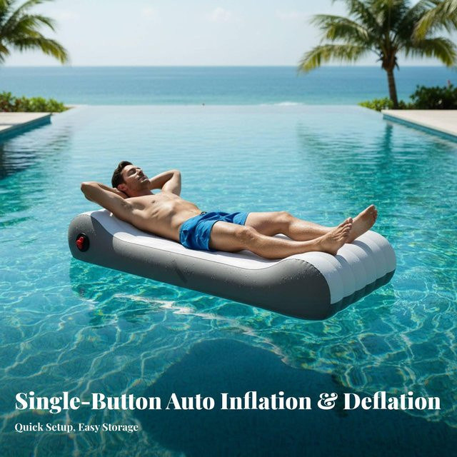 Binchi Outdoor Produkt Aufblasbare Campingmatratze mit automatischer Ein-Knopf-Aufpumpfunktion, ergonomisches Doppelschicht-Wasserbett für Erwachsene, Blau - Bild 1