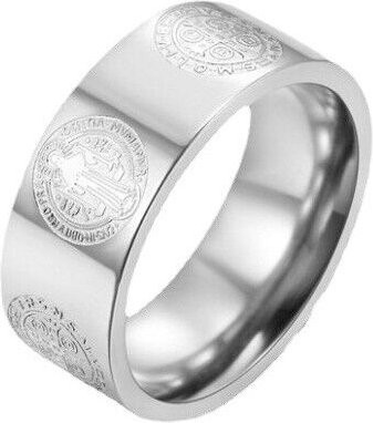 Ring Edelstahl, Silber, St. Benedikt Kreuz, Herren, 8 mm - Bild 1