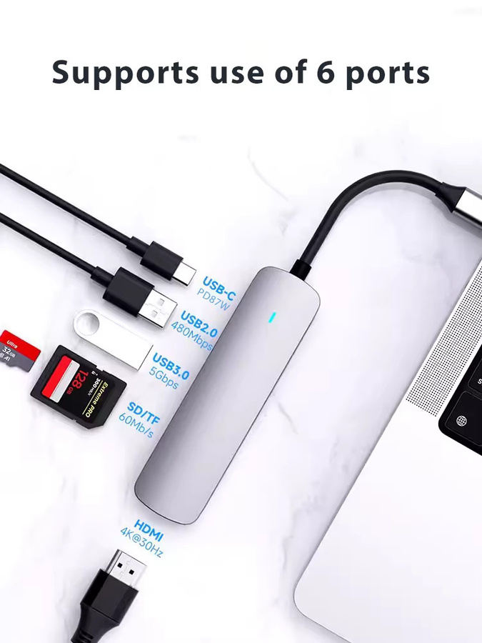 SZEGYCHX USB-C-Hub mit 4K HDMI, RJ45 Ethernet, VGA und SD/TF-Kartenslot in Silber für MacBook Pro und Air - Bild 2