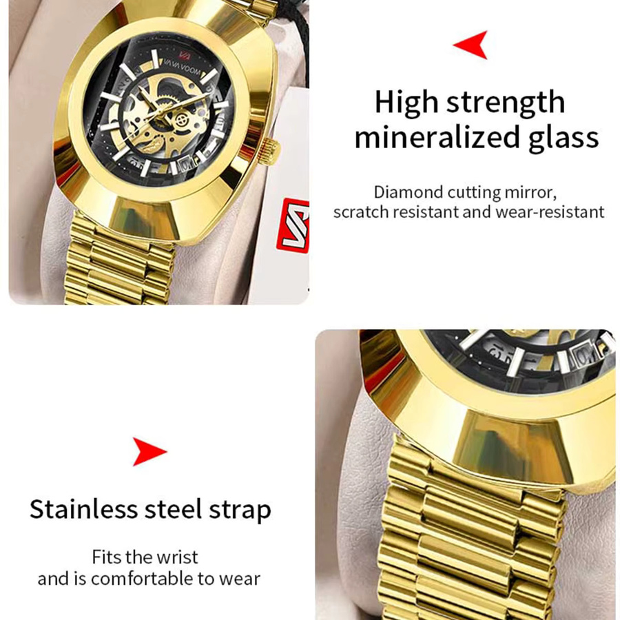 VA VA VOOM Armbanduhr, Analoguhr, Edelstahl, Gold, Herren, Oval - Bild 3
