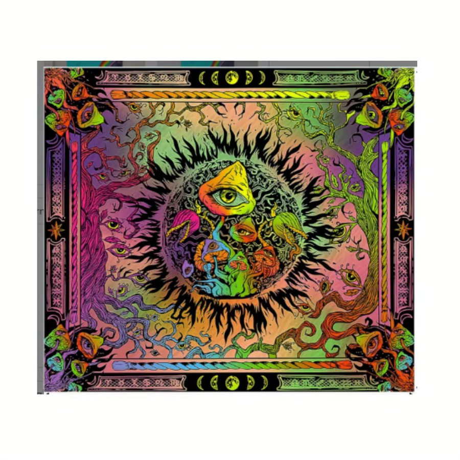 VIKAMA Wandteppich Vivid Mushroom Eye Sun Mandala, abstrakter psychedelischer Wandbehang im Boho-Stil, Mehrfarbig - Bild 2