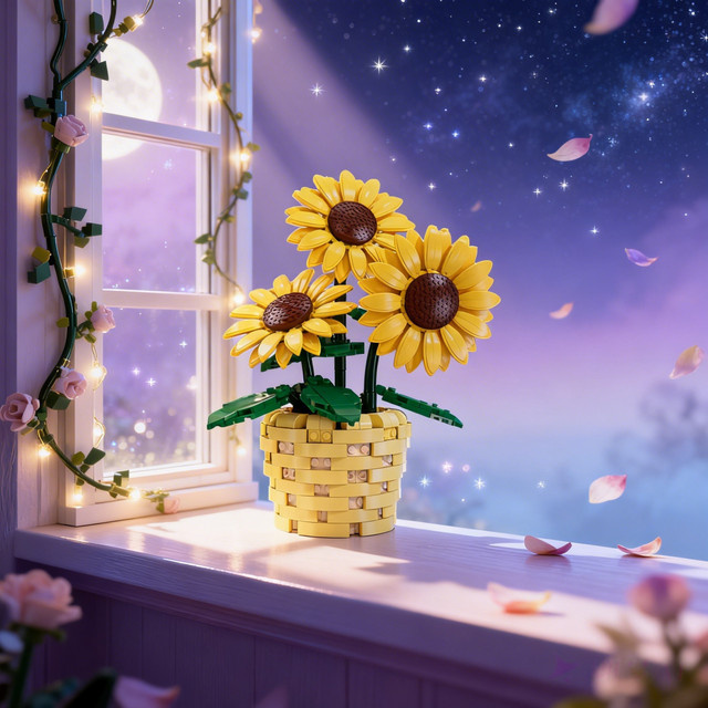 KNEW BUILT 3D Ewige Sonnenblume im Topf, Baustein-Spielzeug, DIY-Puzzle - Bild 1